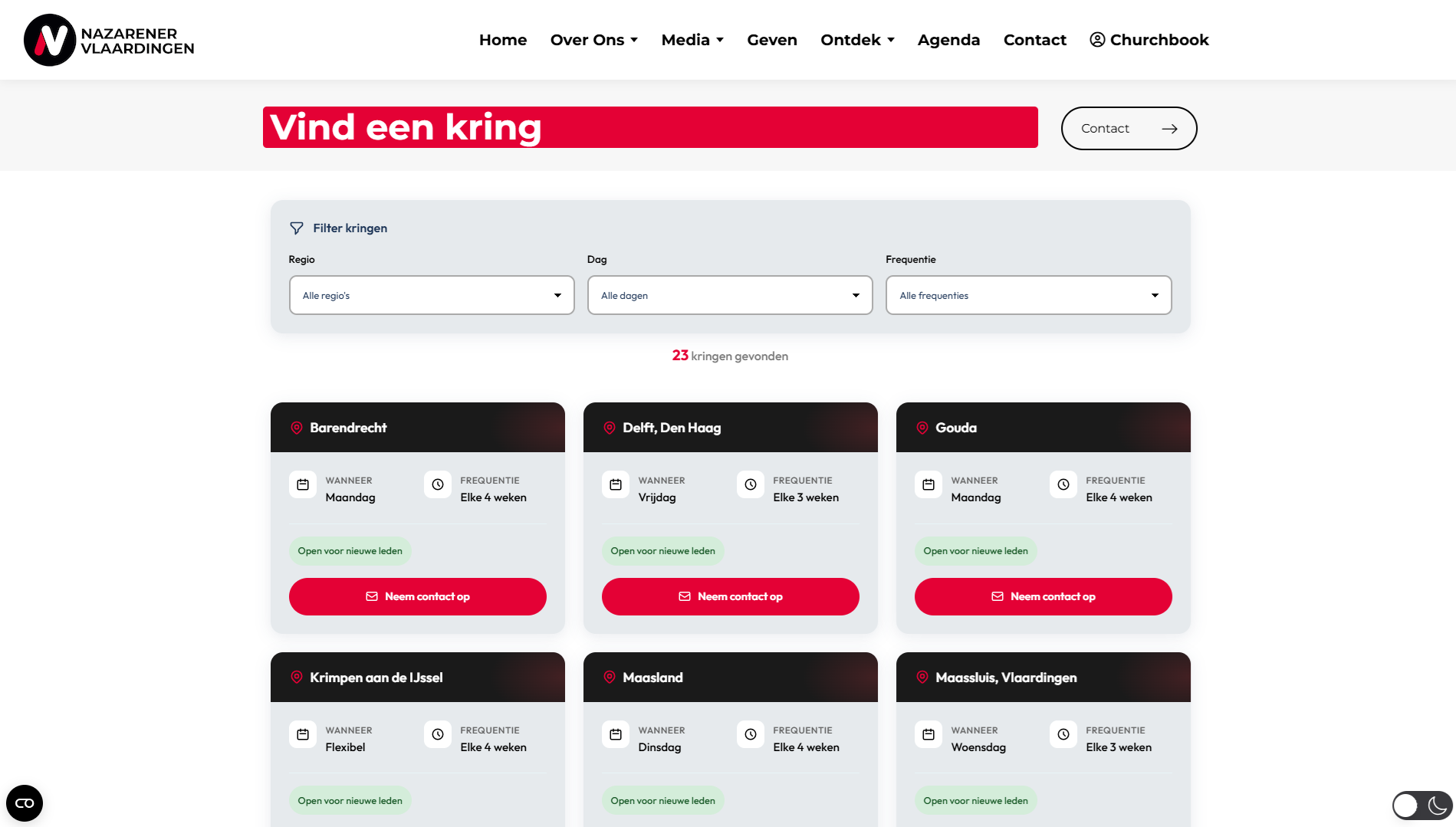 Screenshot nieuwe Kringvinder plugin op KVDN website