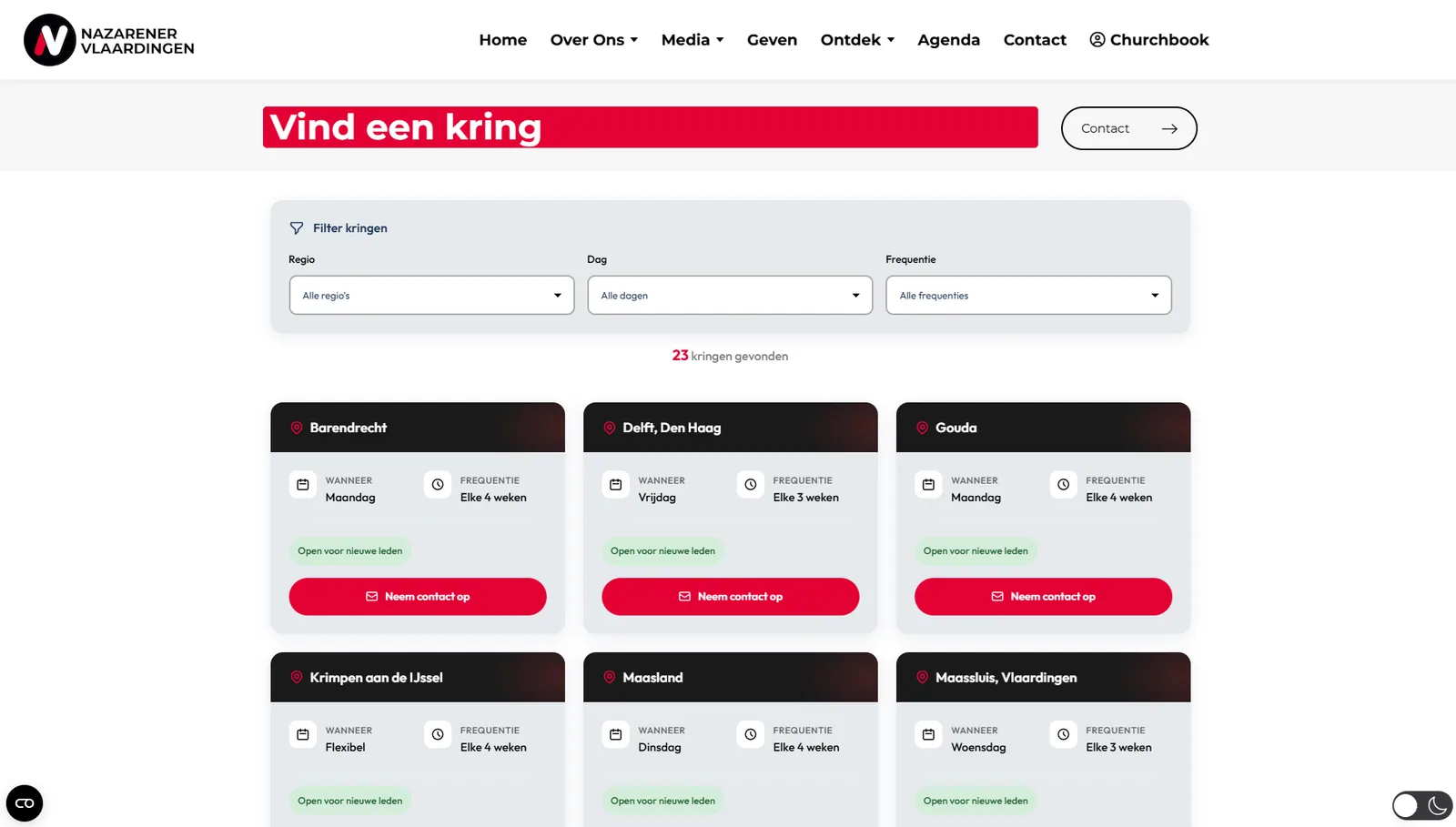 Screenshot nieuwe Kringvinder plugin op KVDN website